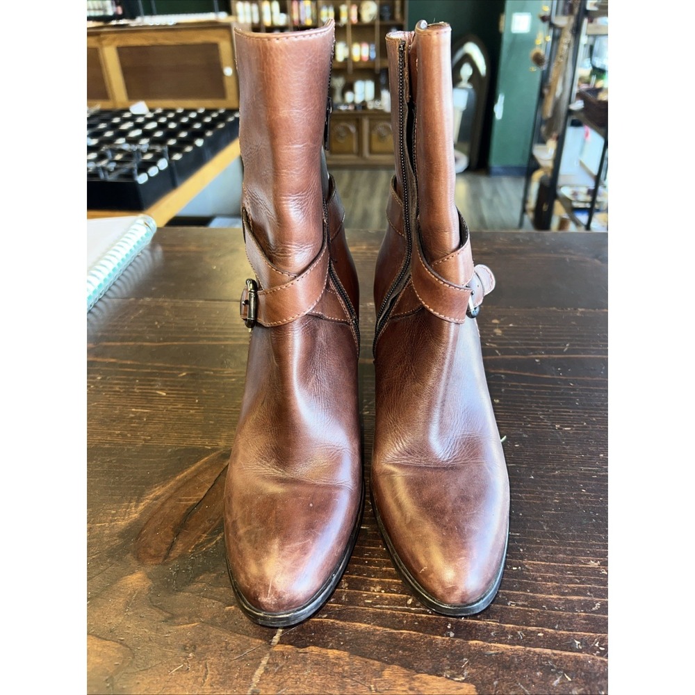 Sesto Meucci Womens Leather Strappy Almond Toe Mid-Calf Boots Brown Size 8 Italy - Picture 2 of 9